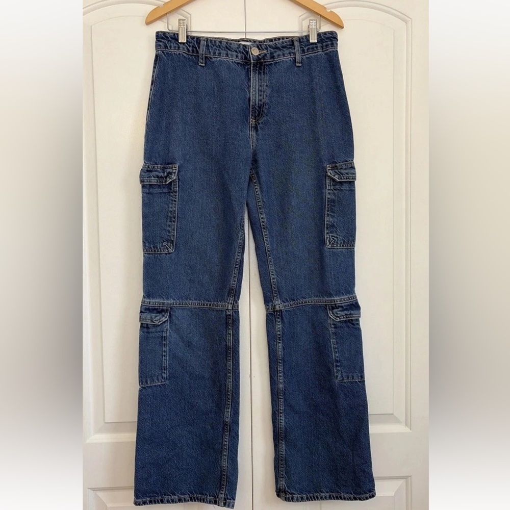 Zara Dark Blue Wide-Leg Cargo Jeans